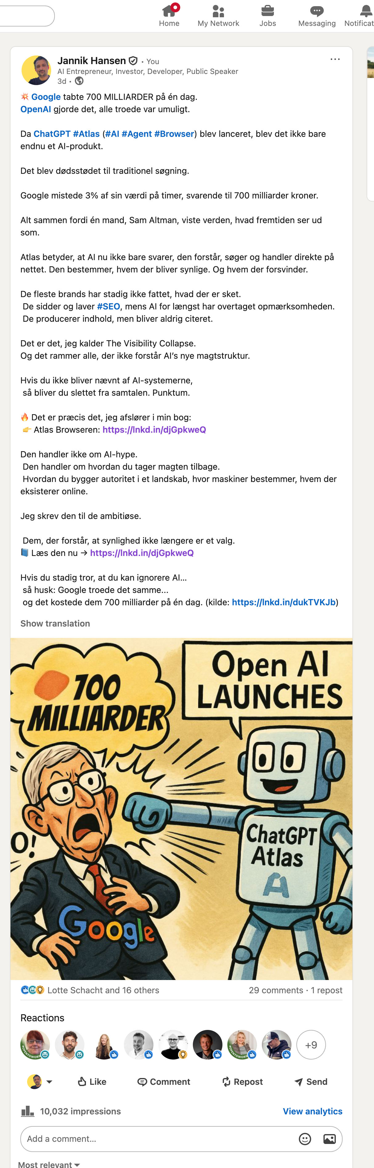 LinkedIn post about Atlas AI Agent